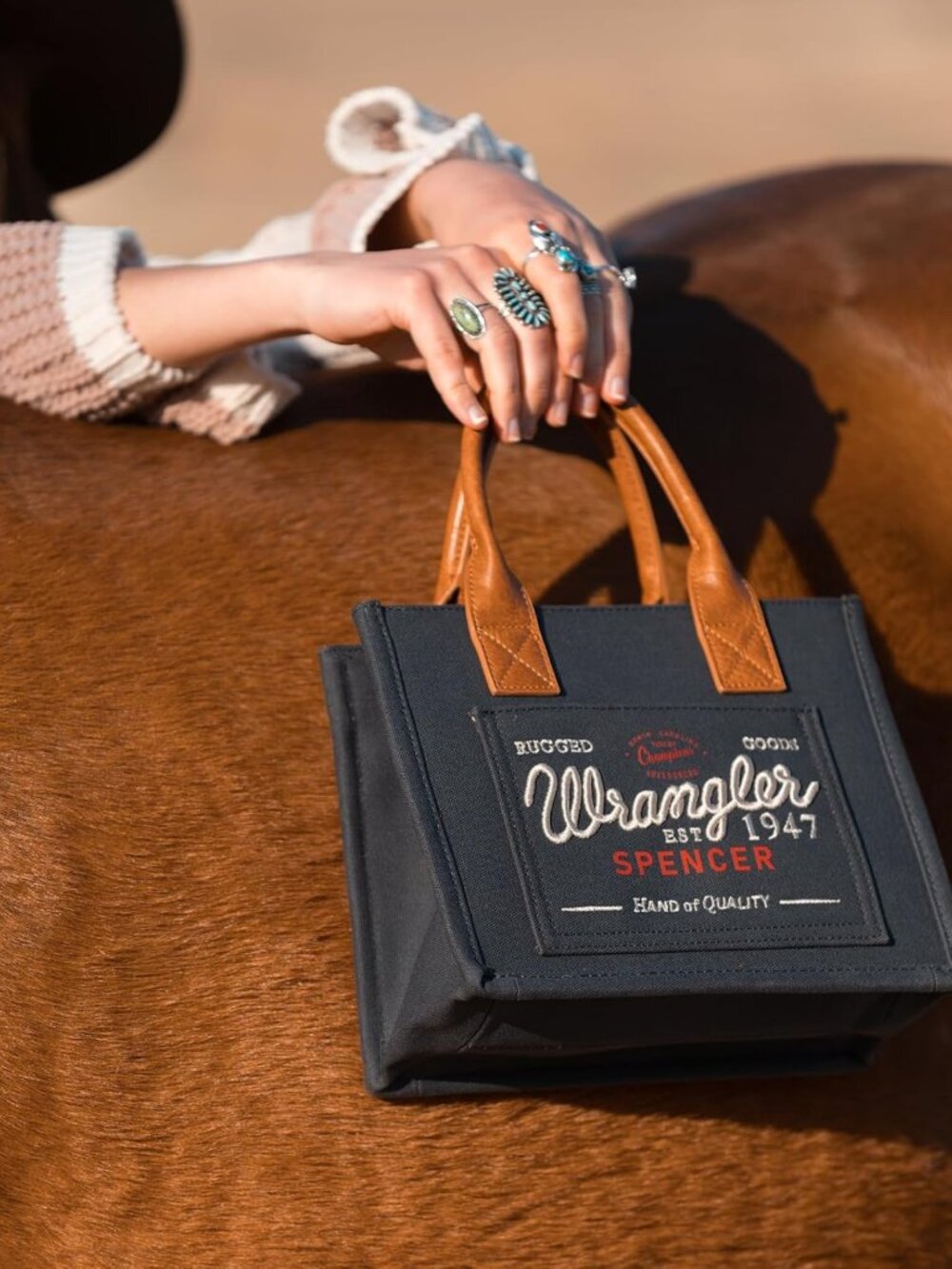 Stylish Canvas Tote Bag for Women | Wrangler-Inspired Top Handle Purse - Picture 3 of 6